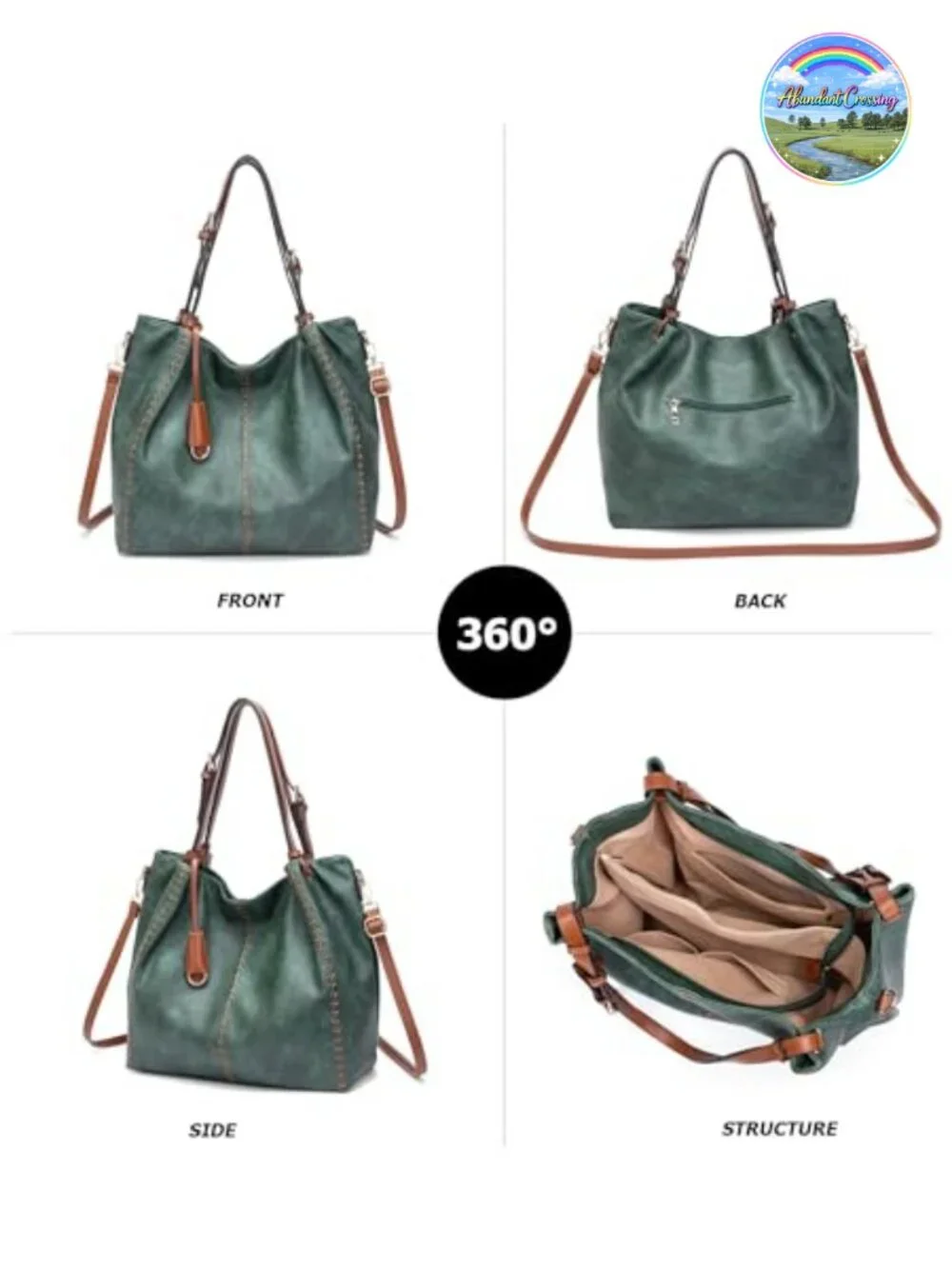 Vintage PU Hobo Shoulder Bag, Bucket Tote with Rivet Detail Purse